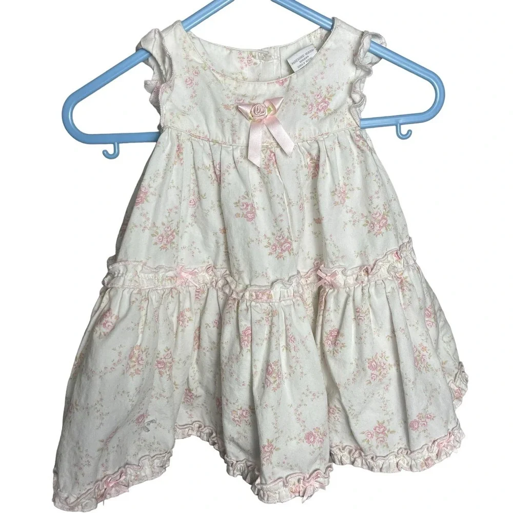 Piper & Posie Infant Baby Girl White and Pink Floral Dress Size 3M